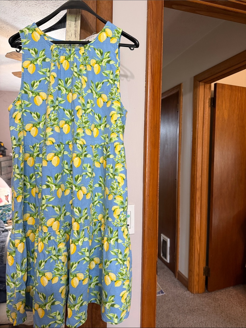 LOFT Blue Lemon-Print Sleeveless Dress